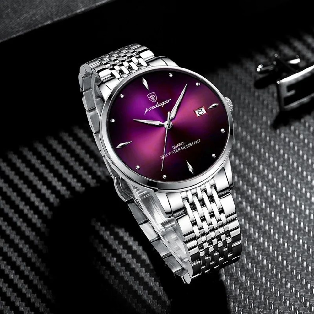 POEDAGAR Smart Casual Waterproof Stainless Steel Mens Quartz Watch 3