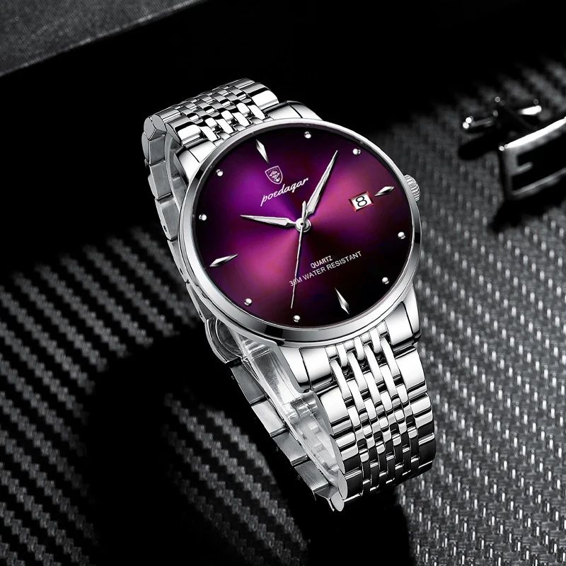 POEDAGAR Smart Casual Waterproof Stainless Steel Mens Quartz Watch 3