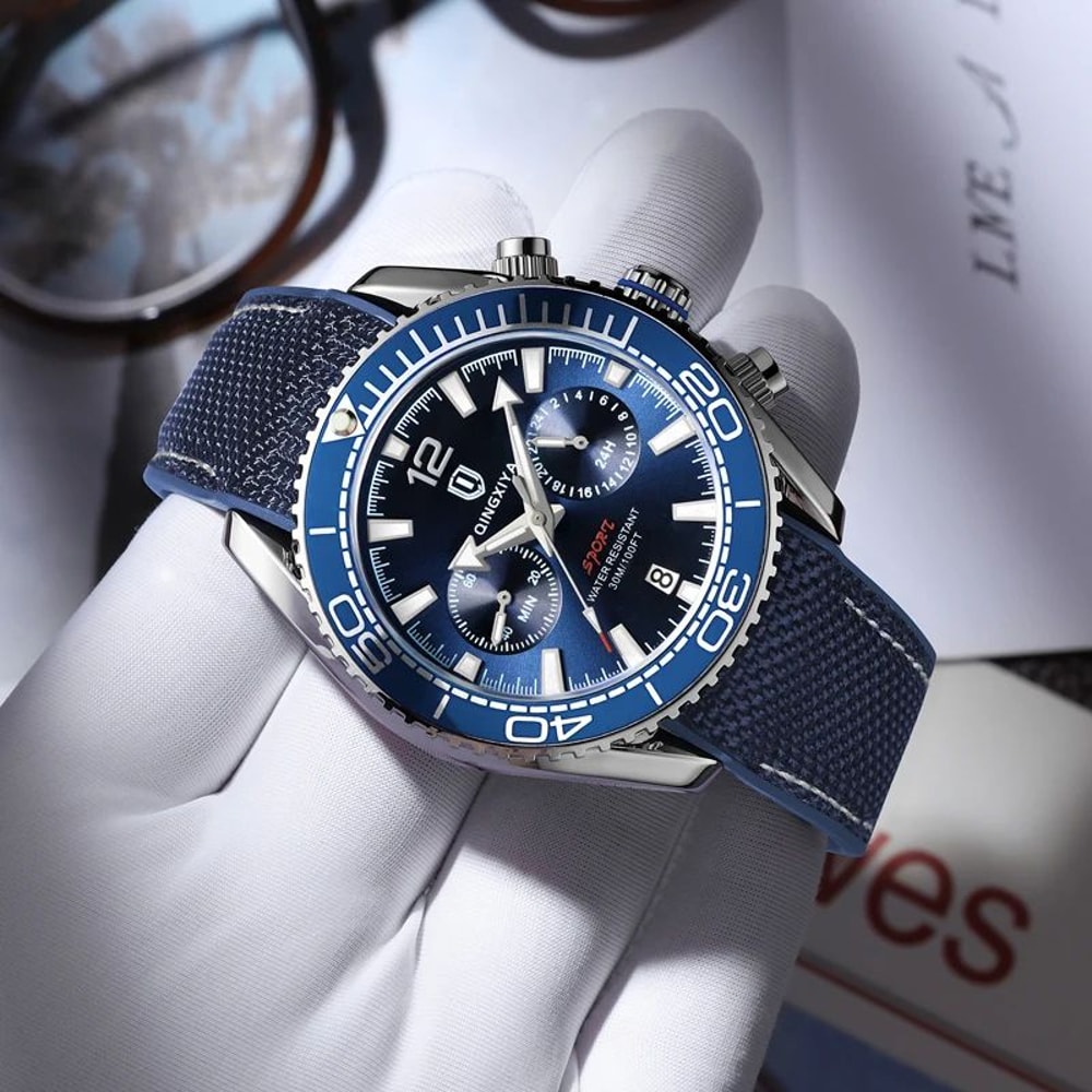 QINGXIYA Luxury Multifunction Chronograph Mens Quartz Watch With Rotatable Bezel 3