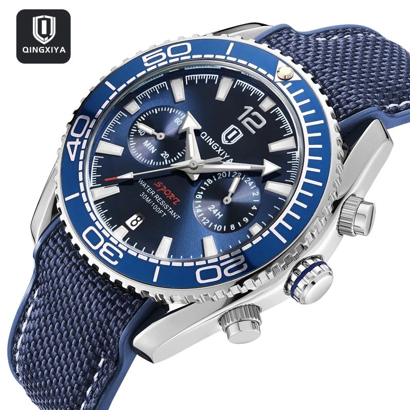 QINGXIYA Luxury Multifunction Chronograph Mens Quartz Watch With Rotatable Bezel 5
