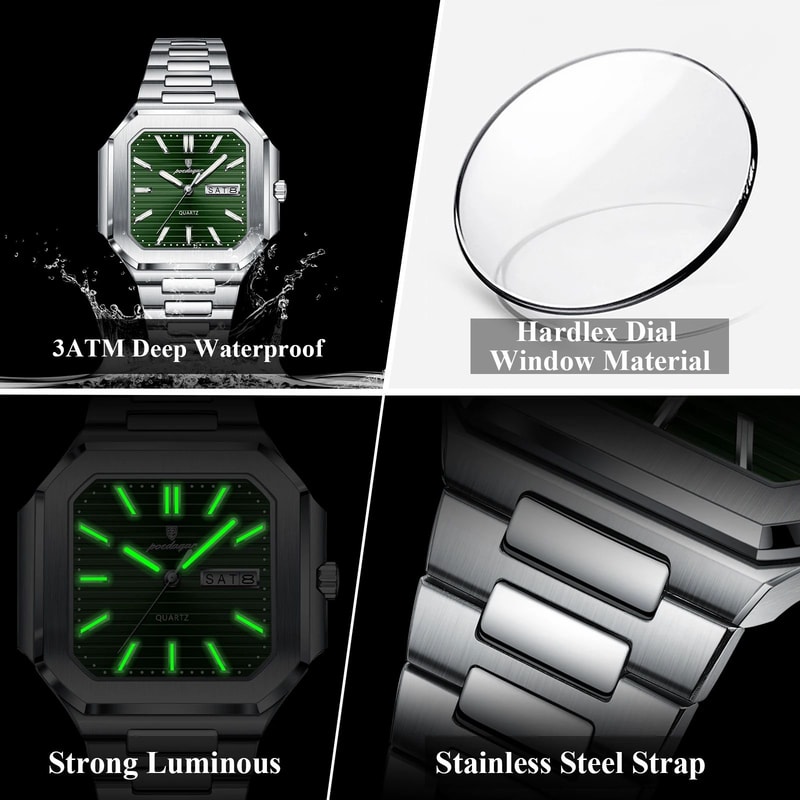 POEDAGAR Luxury Square Waterproof Mens Quartz Watch With Luminous Date Week 4