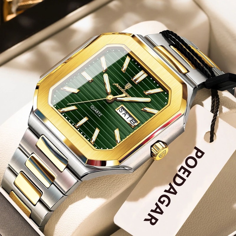 POEDAGAR Luxury Square Waterproof Mens Quartz Watch With Luminous Date Week 11