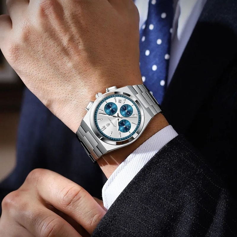 POEDAGAR Executive Chronograph Stainless Steel Mens Quartz Watch With Luminous Date 3