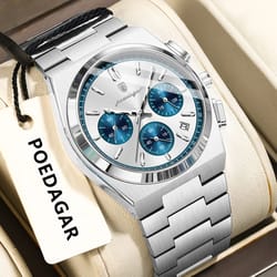 poedagar executive chronograph stainless steel men's quartz watch with luminous date