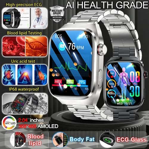 2.04 Inches AMOLED Military-Grade Smart Watch with Bluetooth Call & IP68 Waterproof