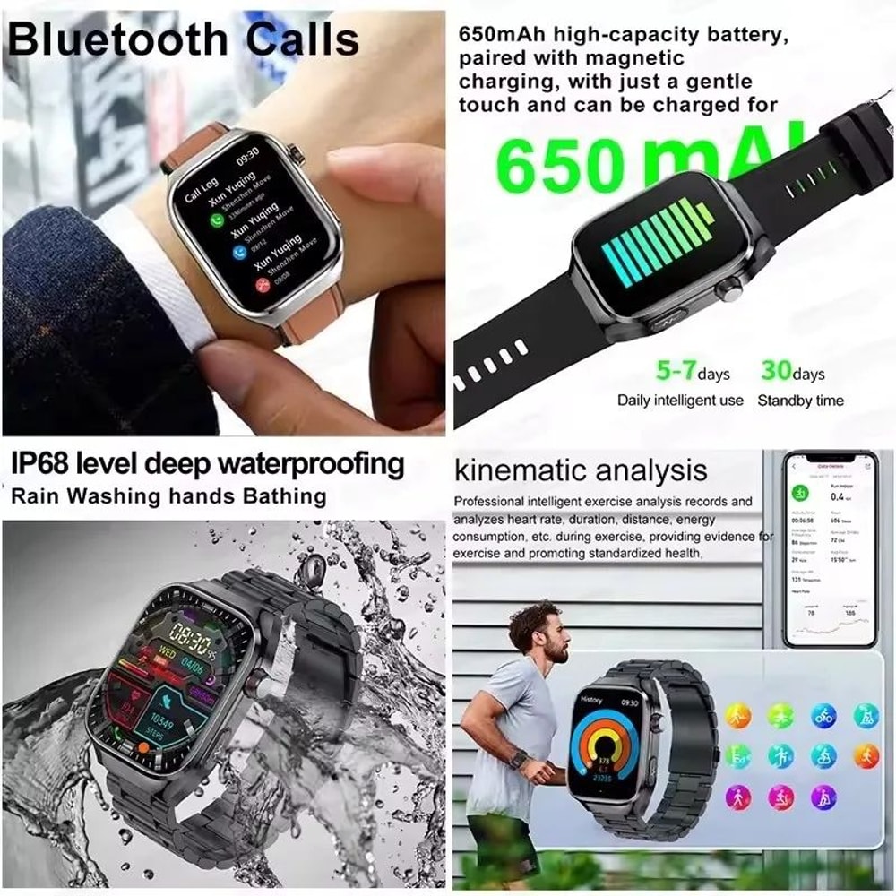 204 Inches AMOLED MilitaryGrade Smart Watch With Bluetooth Call IP68 Waterproof 5