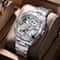 Luxury Skeleton Automatic Mens Tonneau Watch Waterproof Stainless Steel 0