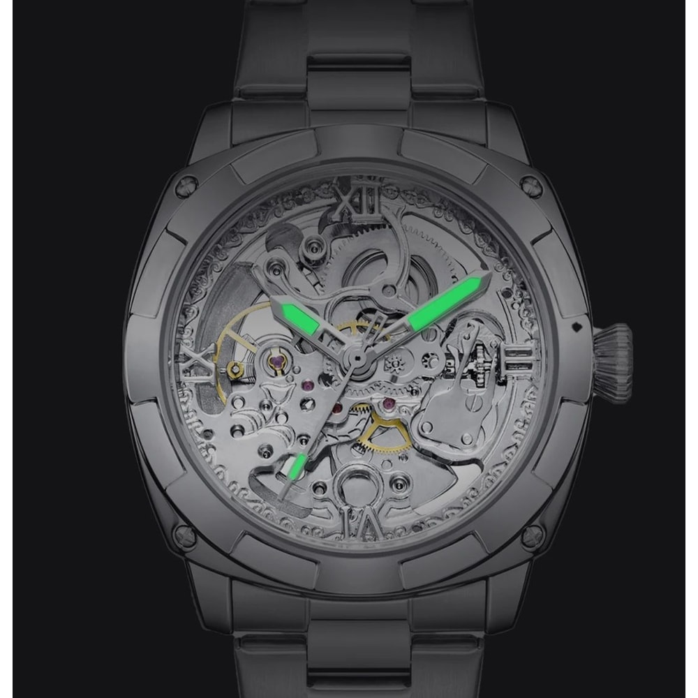 Luxury Skeleton Automatic Mens Tonneau Watch Waterproof Stainless Steel 3