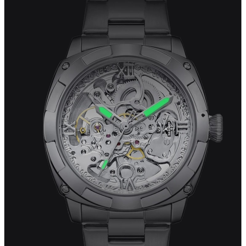 Luxury Skeleton Automatic Mens Tonneau Watch Waterproof Stainless Steel 3