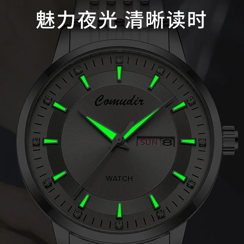 Dual Calendar Hollow Dial Mens Quartz Watch Tungsten Steel Waterproof 1