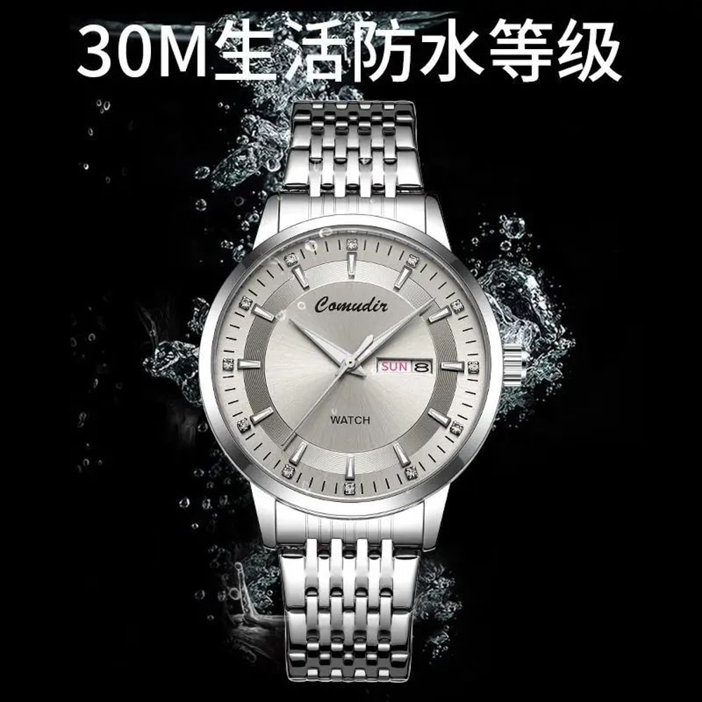 Dual Calendar Hollow Dial Mens Quartz Watch Tungsten Steel Waterproof 3
