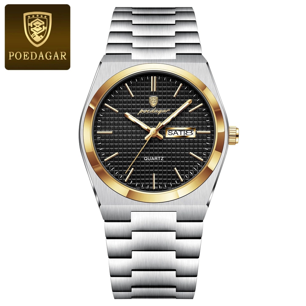 POEDAGAR Luxury Stainless Steel Waterproof Mens Quartz Watch With Luminous Date Week 6