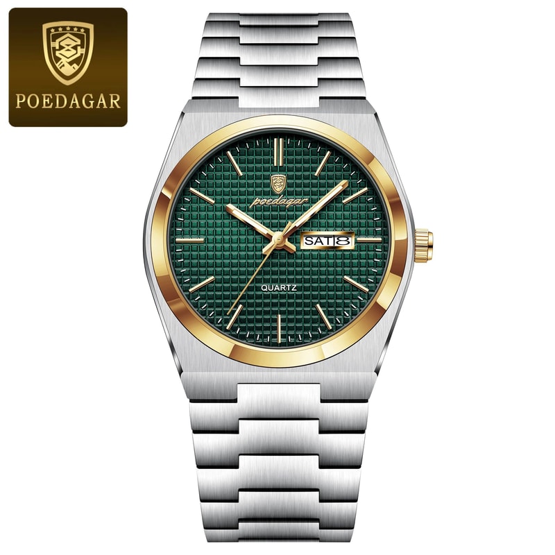 POEDAGAR Luxury Stainless Steel Waterproof Mens Quartz Watch With Luminous Date Week 9