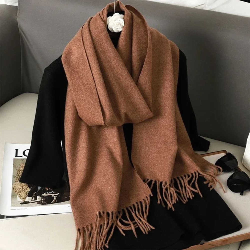 Luxe Winter CashmereFeel Womens Scarf Shawl With Tassels 23