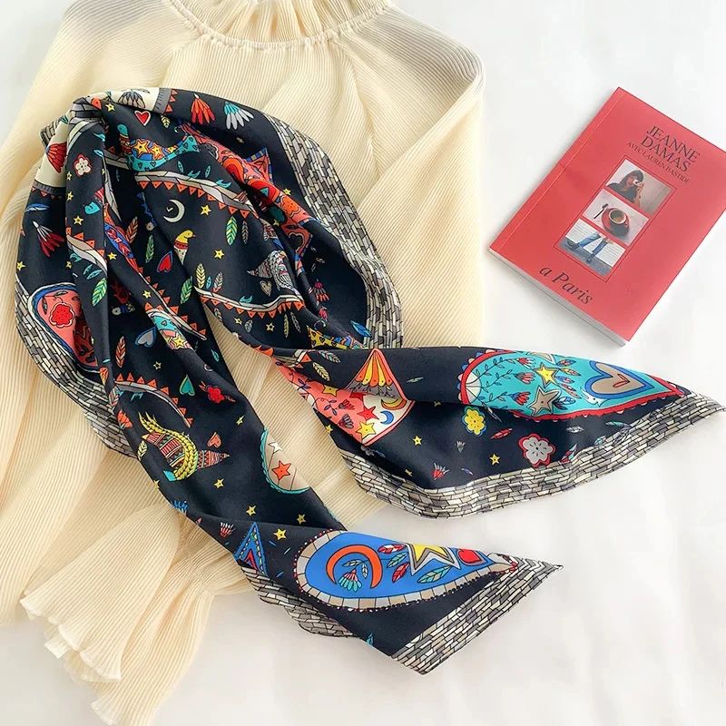 Luxury Twill SilkFeel Square Scarf For Women 354in Tree Print Head Shawl Hijab Neck Wrap 1