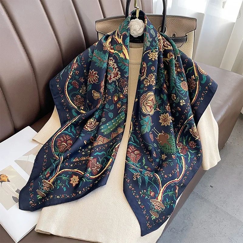 Luxury Twill SilkFeel Square Scarf For Women 354in Tree Print Head Shawl Hijab Neck Wrap 20