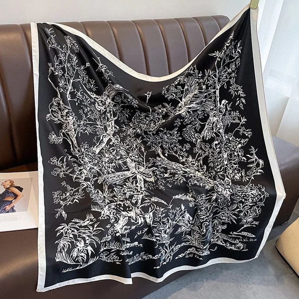 Luxury Twill SilkFeel Square Scarf For Women 354in Tree Print Head Shawl Hijab Neck Wrap 23