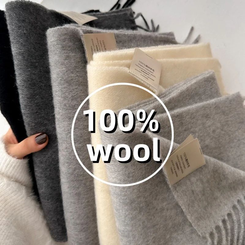 Premium 100% Wool Winter Narrow Scarf – 28 Solid Colors Unisex Warm & Cold-Proof Wrap