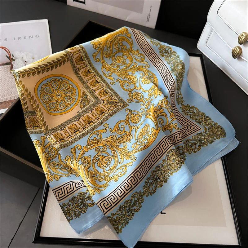 2025 Luxury SilkFeel Square Scarf For Women 276in Fashion Headband Neck Hair Bandana Wrap 5