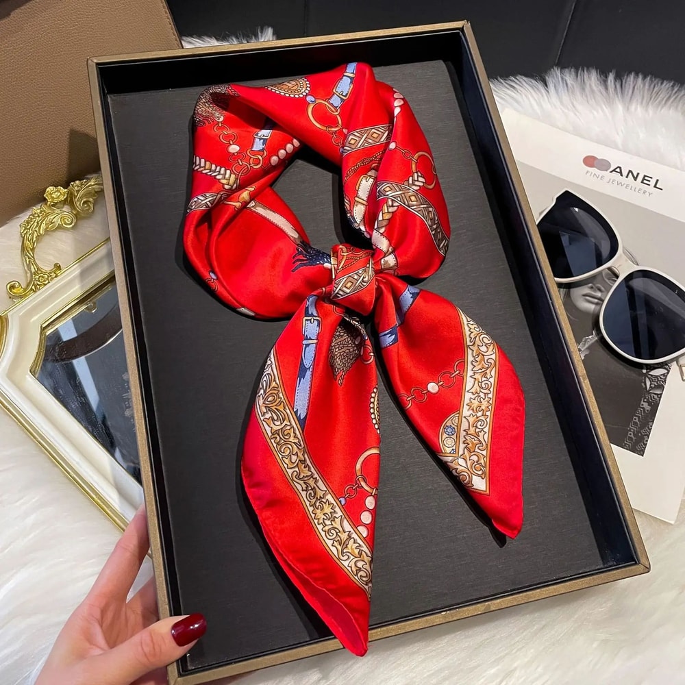 2025 Luxury SilkFeel Square Scarf For Women 276in Fashion Headband Neck Hair Bandana Wrap 2