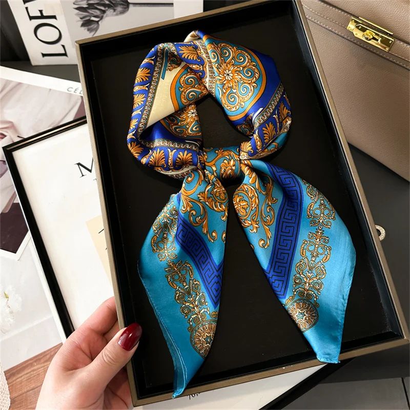 2025 Luxury SilkFeel Square Scarf For Women 276in Fashion Headband Neck Hair Bandana Wrap 7
