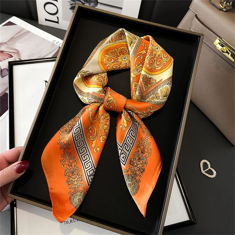 2025 Luxury SilkFeel Square Scarf For Women 276in Fashion Headband Neck Hair Bandana Wrap 8