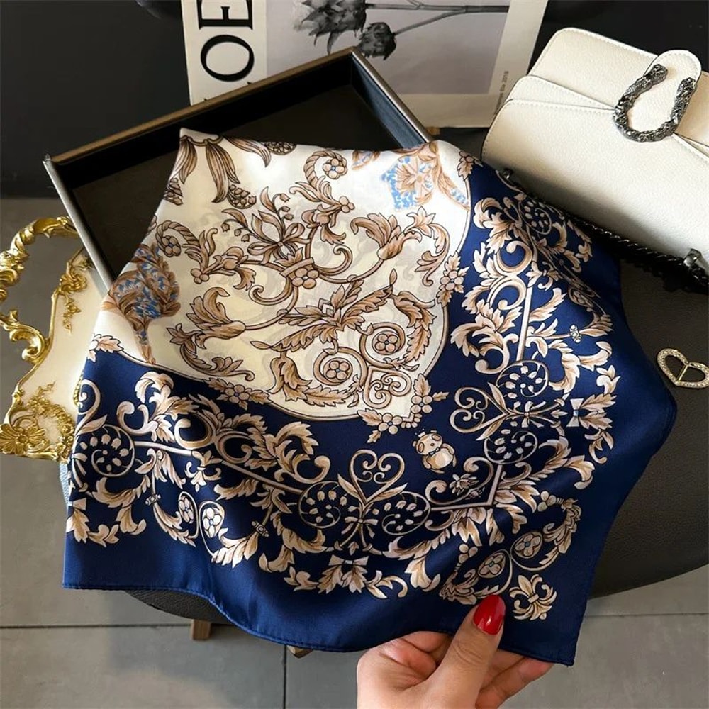2025 Luxury SilkFeel Square Scarf For Women 276in Fashion Headband Neck Hair Bandana Wrap 10
