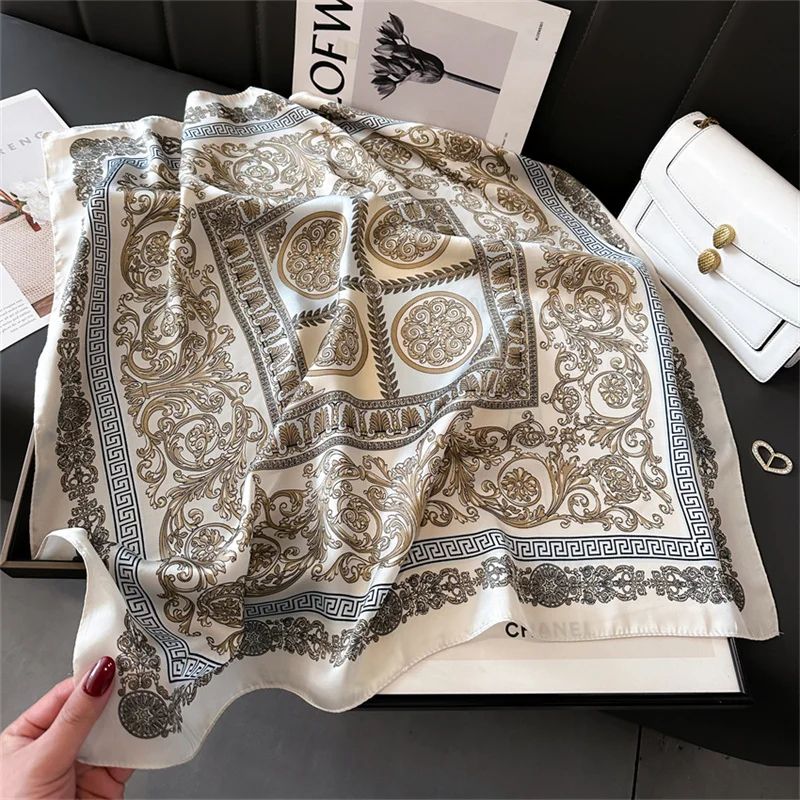 2025 Luxury SilkFeel Square Scarf For Women 276in Fashion Headband Neck Hair Bandana Wrap 14