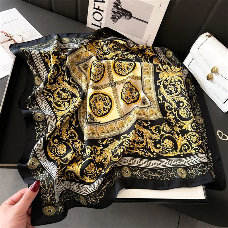 2025 Luxury SilkFeel Square Scarf For Women 276in Fashion Headband Neck Hair Bandana Wrap 15