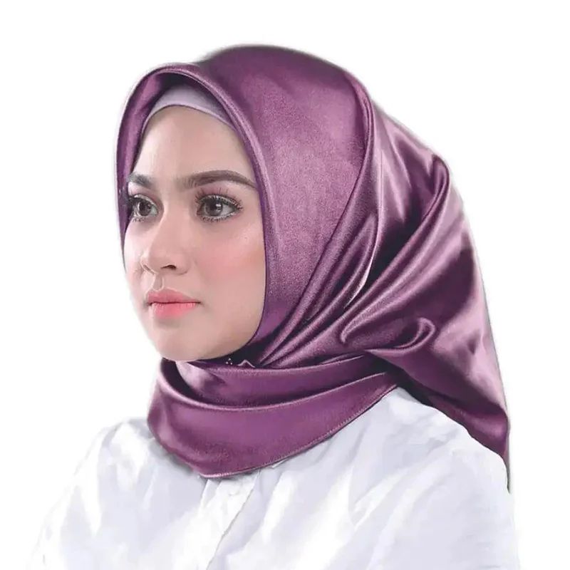 Elegant 354in Satin Silk Square Hijab Scarf Solid Color Muslim Headscarf Turban Wrap 1