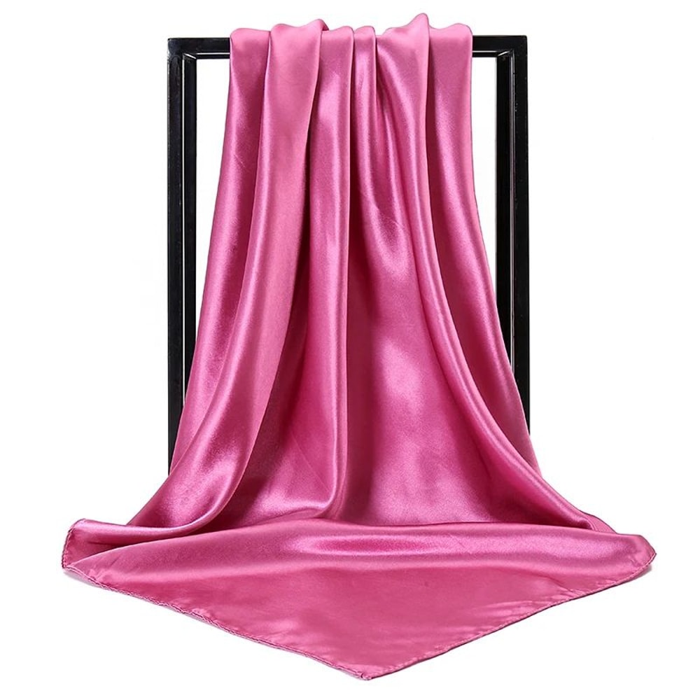 Elegant 354in Satin Silk Square Hijab Scarf Solid Color Muslim Headscarf Turban Wrap 18