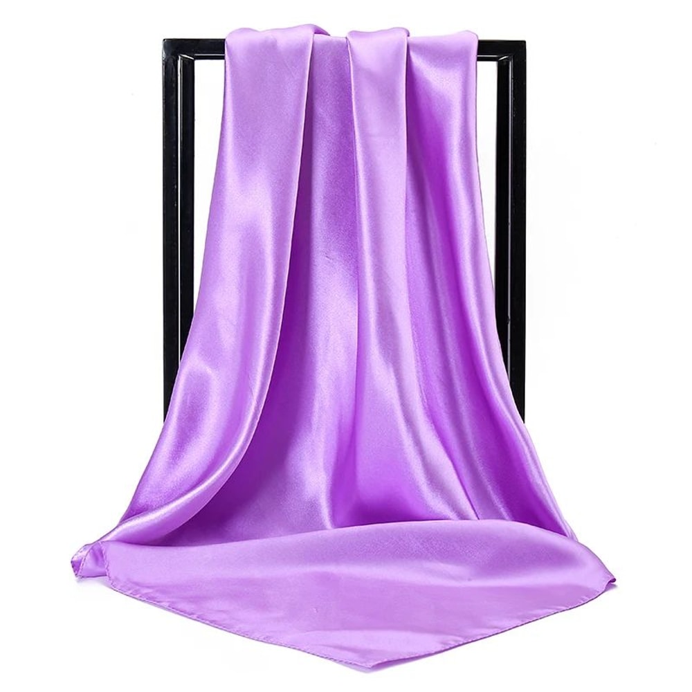 Elegant 354in Satin Silk Square Hijab Scarf Solid Color Muslim Headscarf Turban Wrap 22