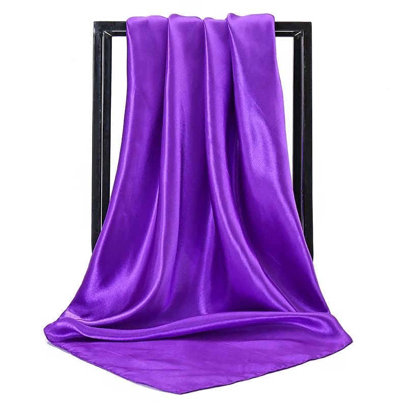 Elegant 354in Satin Silk Square Hijab Scarf Solid Color Muslim Headscarf Turban Wrap 23