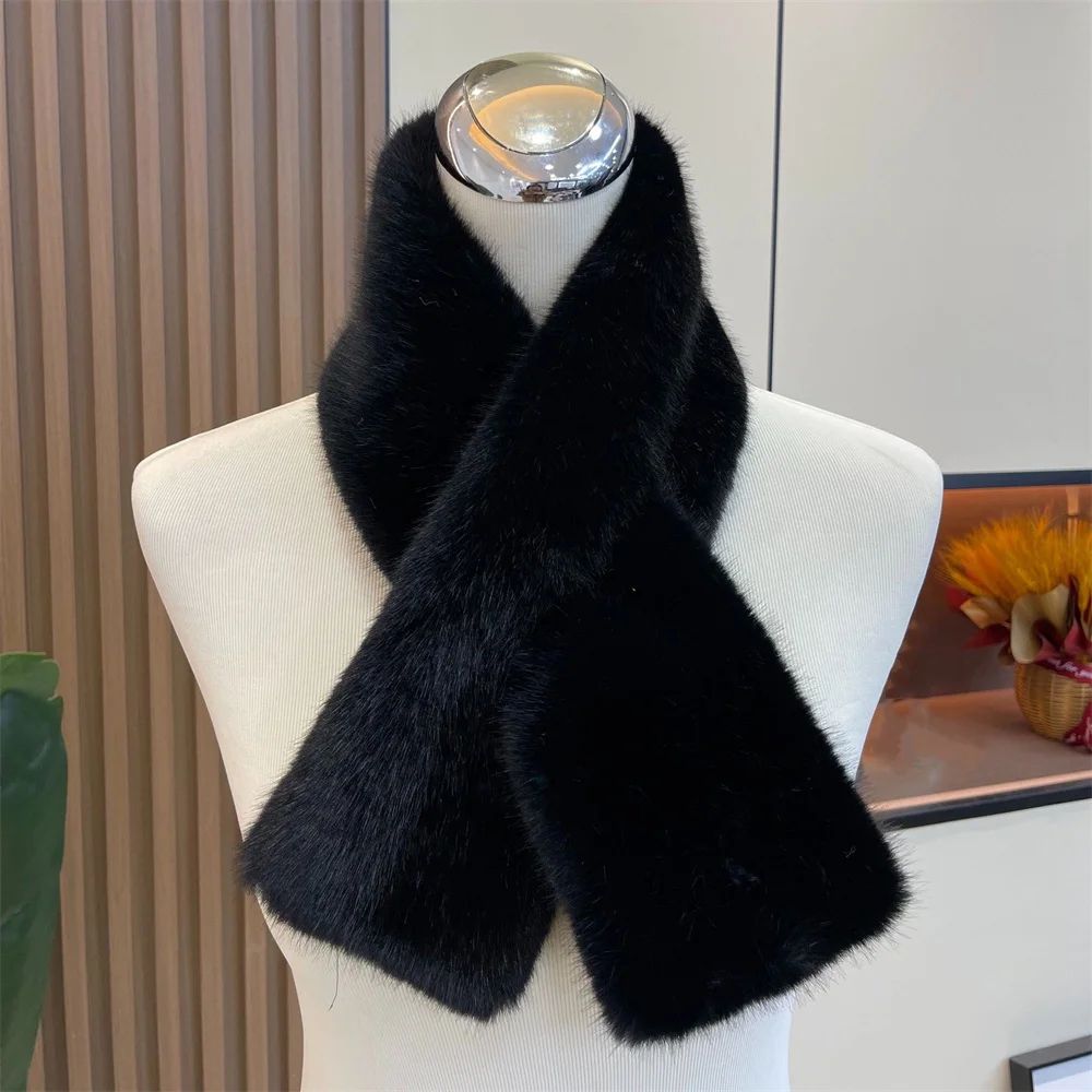 Luxury Faux Rabbit Fur Cross Collar Scarf Womens Thick Winter Furry Neck Warmer 7