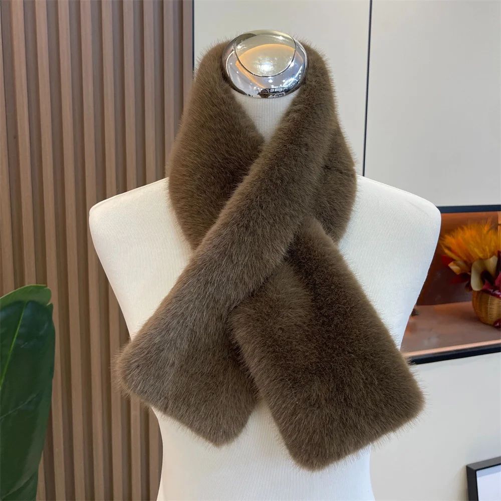 Luxury Faux Rabbit Fur Cross Collar Scarf Womens Thick Winter Furry Neck Warmer 8