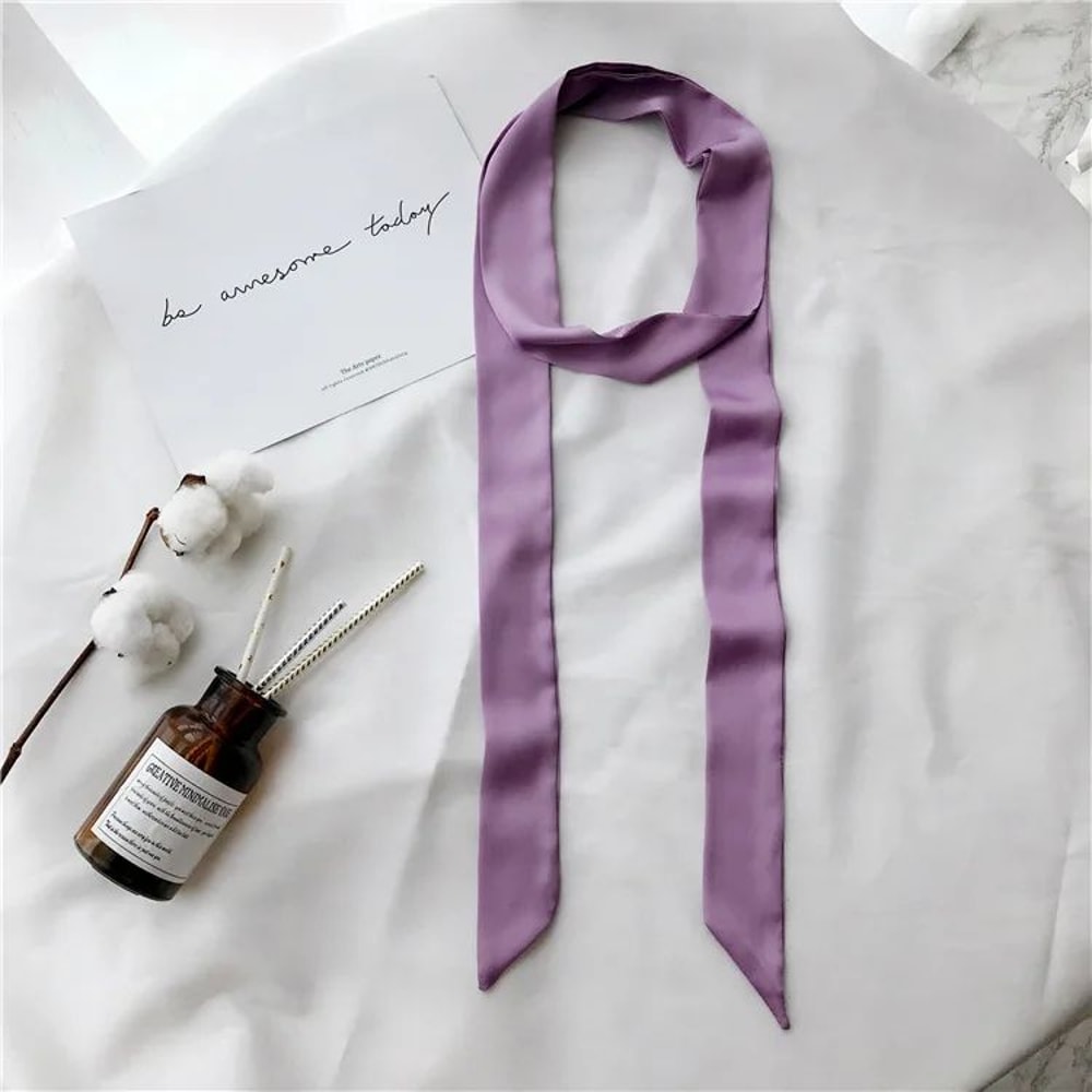 748in Narrow Long Chiffon Scarf Solid Color Hair Ribbon Bag Tie Choker Streamer 19