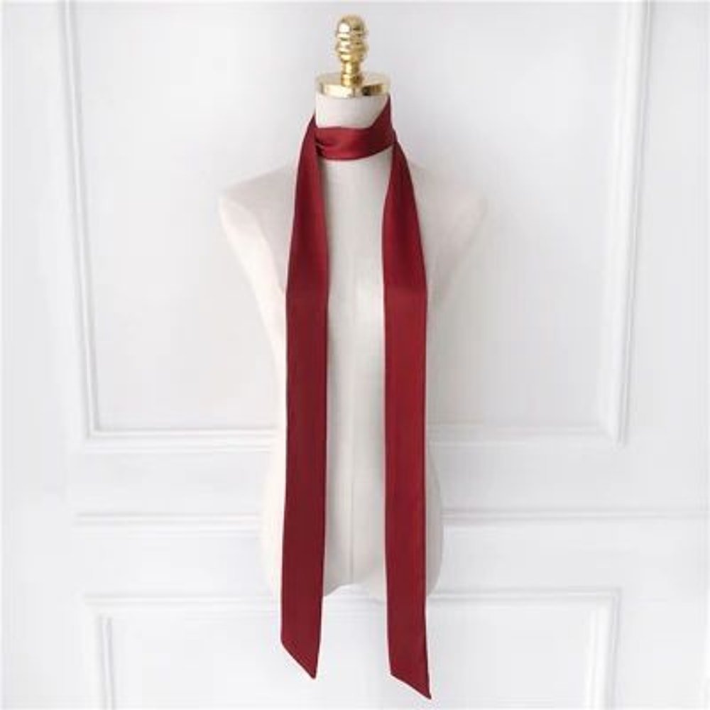 748in Narrow Long Chiffon Scarf Solid Color Hair Ribbon Bag Tie Choker Streamer 21