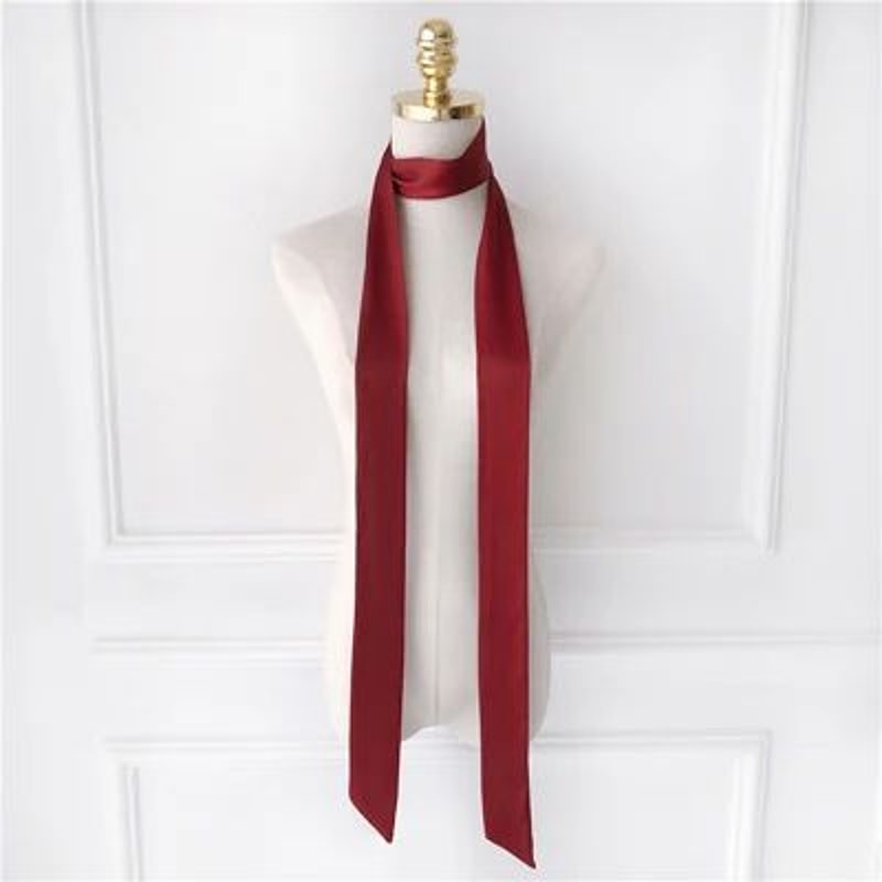 748in Narrow Long Chiffon Scarf Solid Color Hair Ribbon Bag Tie Choker Streamer 21