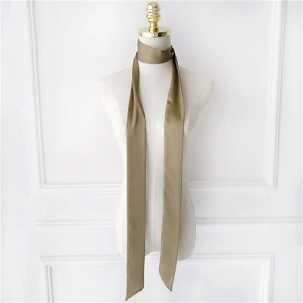748in Narrow Long Chiffon Scarf Solid Color Hair Ribbon Bag Tie Choker Streamer 9