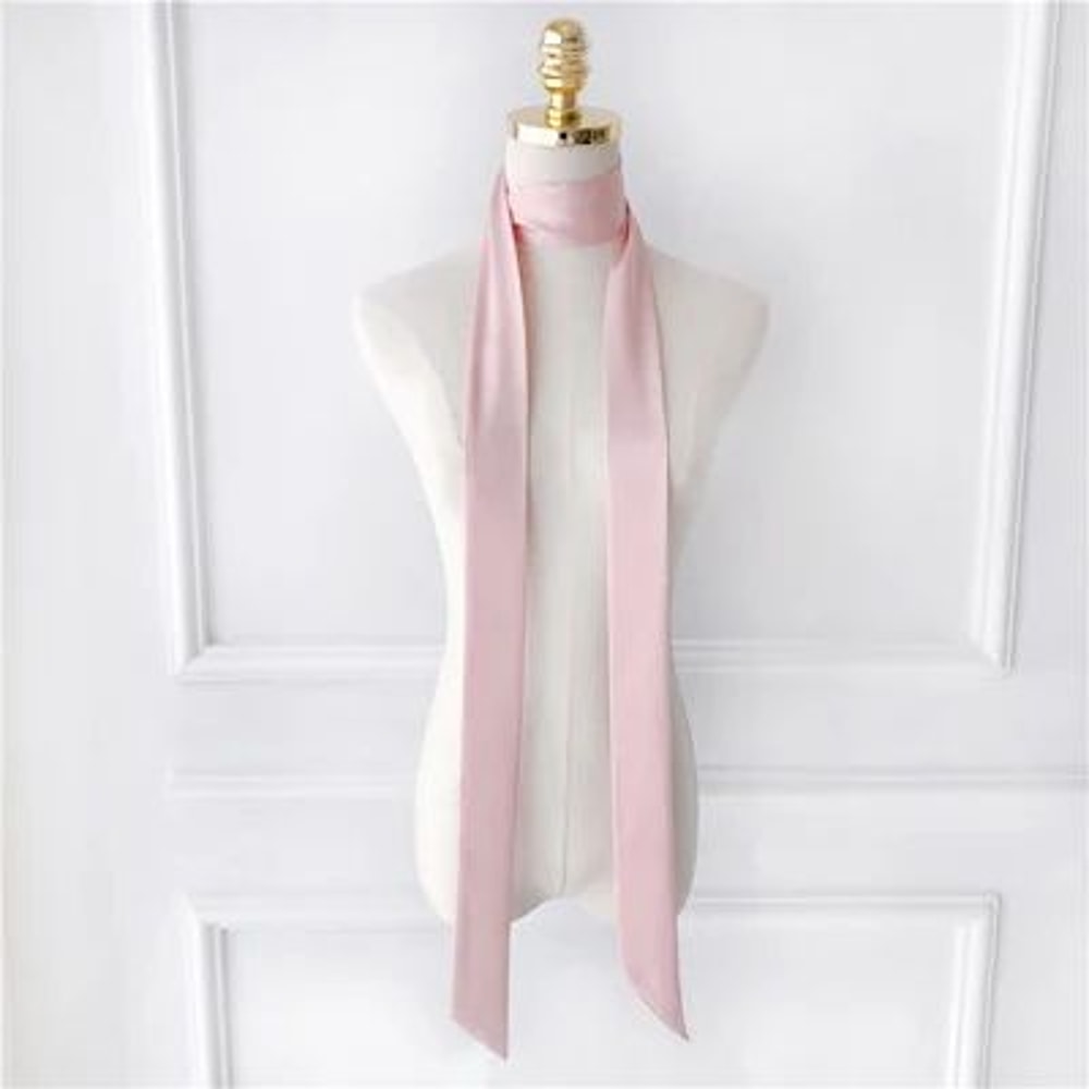 748in Narrow Long Chiffon Scarf Solid Color Hair Ribbon Bag Tie Choker Streamer 11