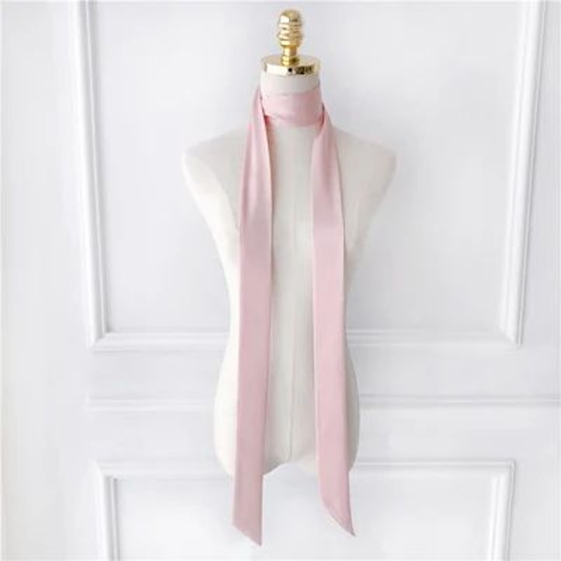 748in Narrow Long Chiffon Scarf Solid Color Hair Ribbon Bag Tie Choker Streamer 11