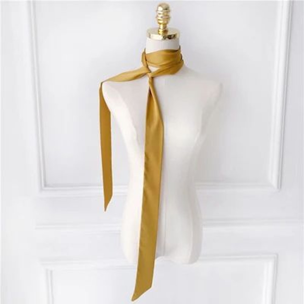 748in Narrow Long Chiffon Scarf Solid Color Hair Ribbon Bag Tie Choker Streamer 14