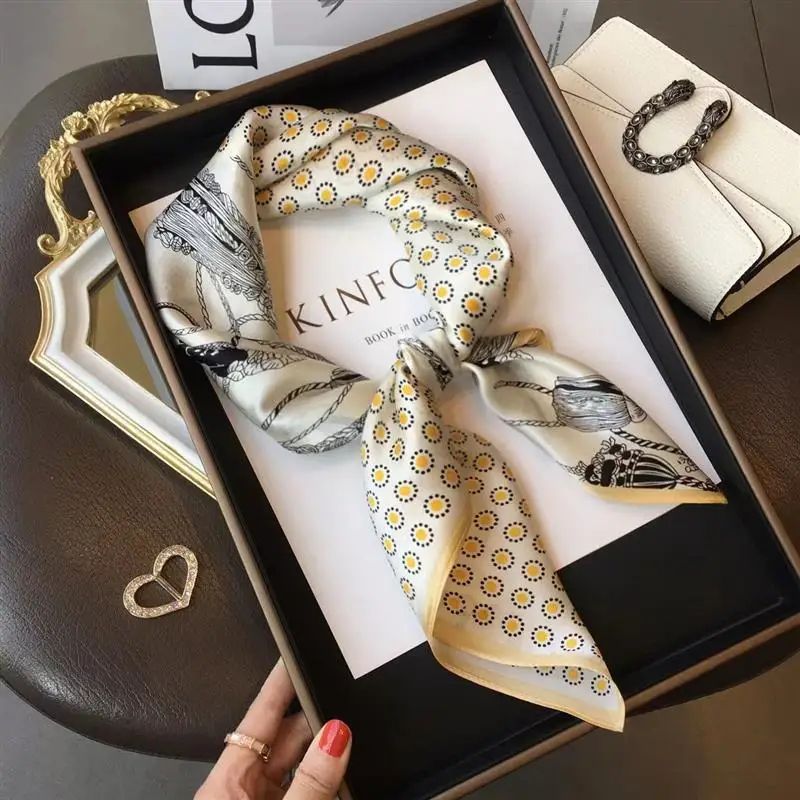 276in Luxury SilkFeel Square Scarf Soft Satin Hairband Neckerchief Bag Ribbon 5