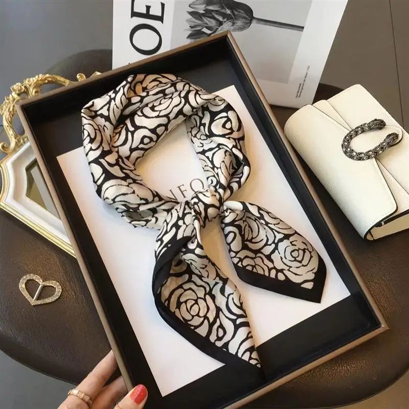 276in Luxury SilkFeel Square Scarf Soft Satin Hairband Neckerchief Bag Ribbon 7