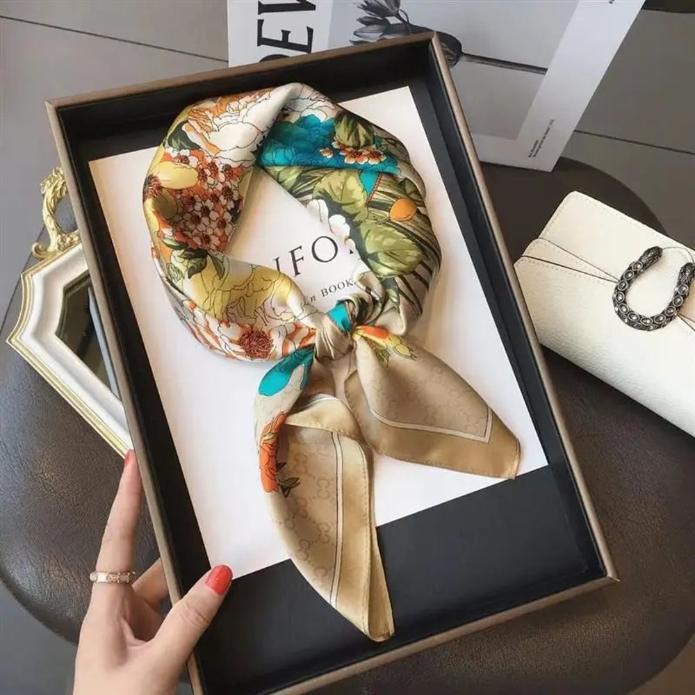 276in Luxury SilkFeel Square Scarf Soft Satin Hairband Neckerchief Bag Ribbon 9