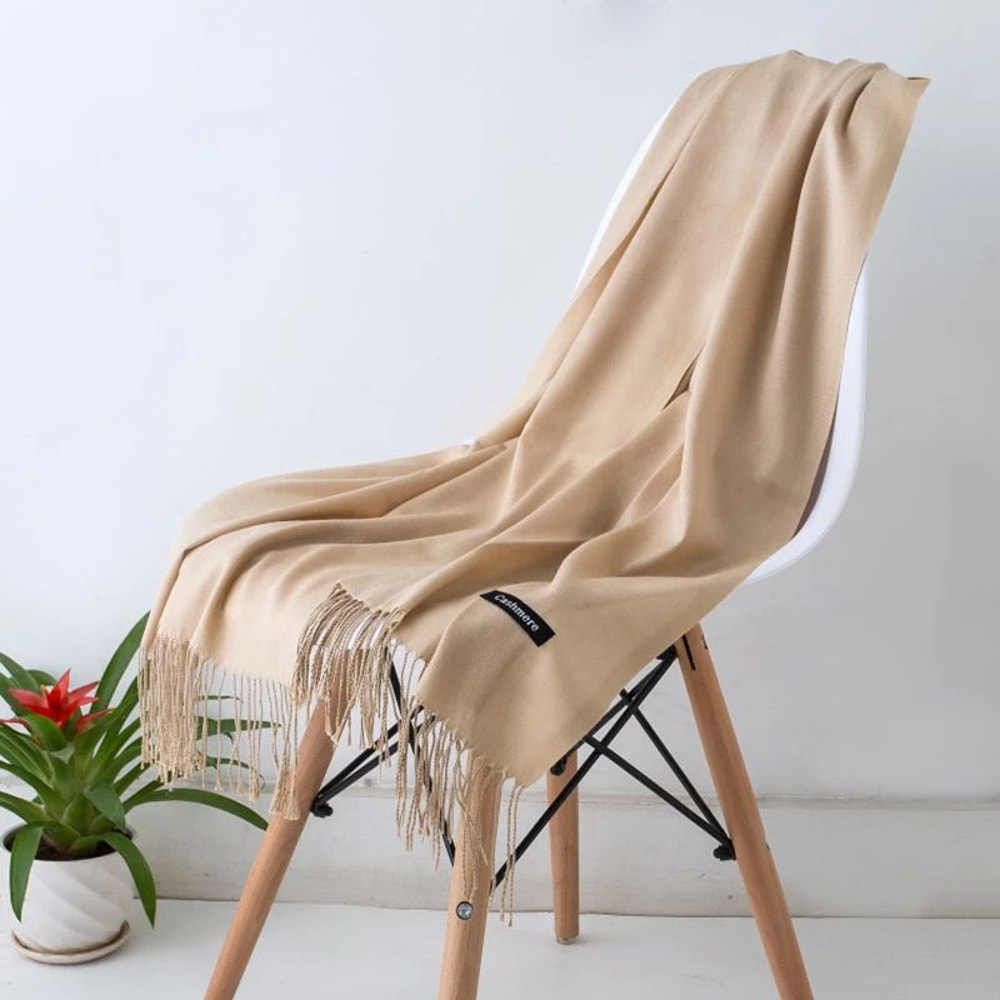 Designer Cashmere Feel Tassel Scarf Solid Autumn Winter Pashmina Shawl Wrap 2