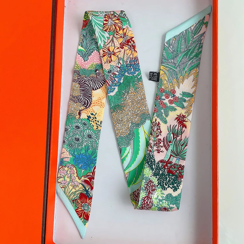 Luxury Zebra Floral Silk Skinny Scarf Designer Womens Hair Ribbon Neckerchief Bag Twilly 4