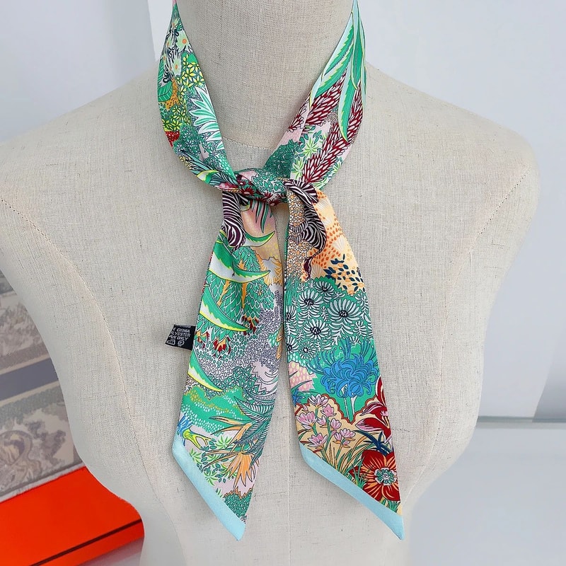 Luxury Zebra Floral Silk Skinny Scarf Designer Womens Hair Ribbon Neckerchief Bag Twilly 5