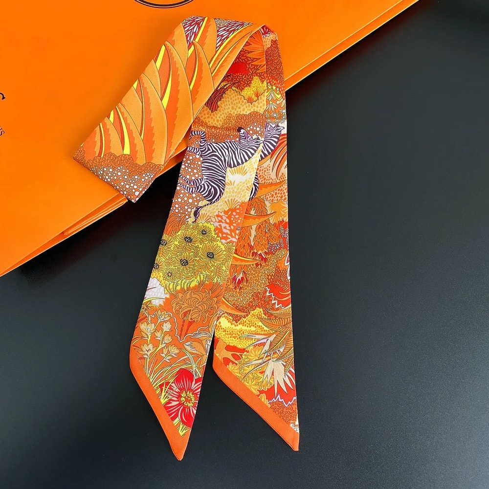 Luxury Zebra Floral Silk Skinny Scarf Designer Womens Hair Ribbon Neckerchief Bag Twilly 8