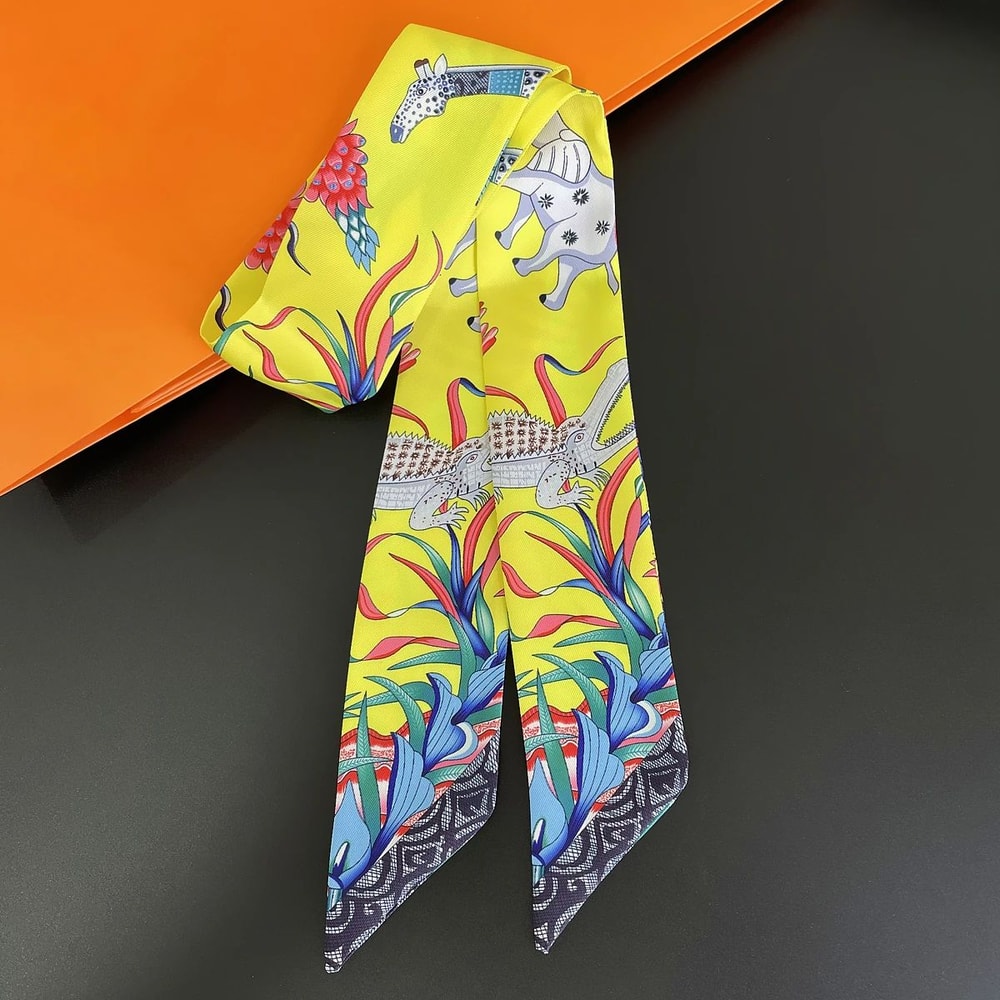 Luxury Zebra Floral Silk Skinny Scarf Designer Womens Hair Ribbon Neckerchief Bag Twilly 10